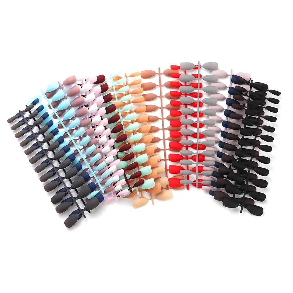 Матовые накладные ногти популярный дизайн патчи с длинным кончиком однотонные