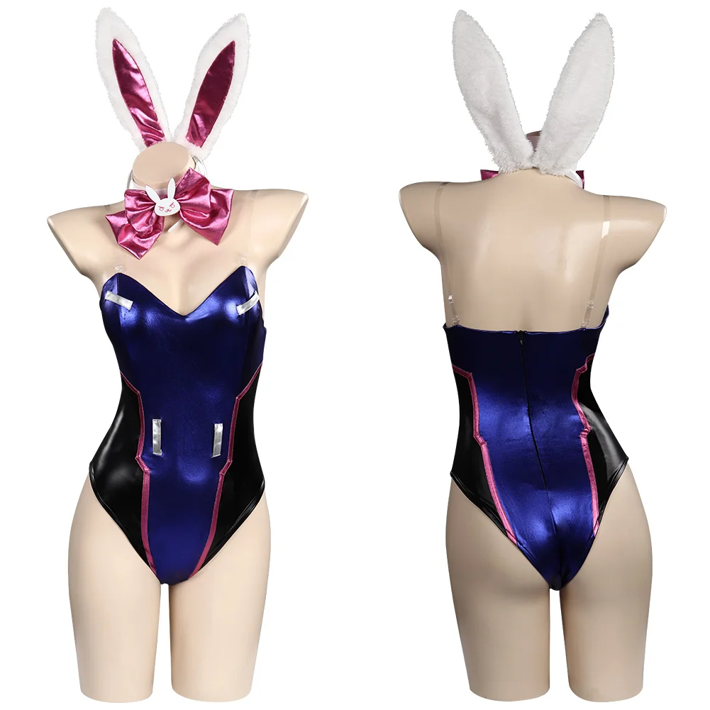 

OW Dva Cosplay Costume Dva Bunny Girl Jumpsuit Headband Outfits Halloween Carnival Suit