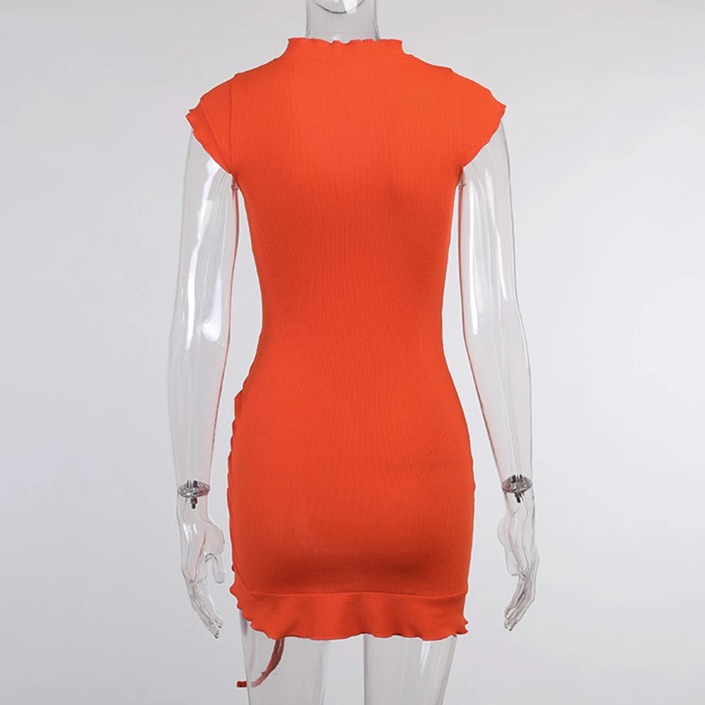 

Missnight Summer 2021 Ruched Mini Dress for Women Ruffle V Neck Short Sleeve Bodycon Dress Drawstring Bandage Dresses Streetwear