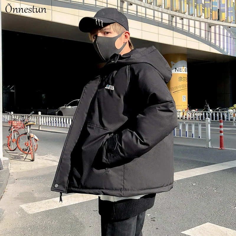 

Onneatun Men's Parka Coat Winter New Casual Thick Warm Loose Hooded Jacket Parkas Men Fashion Embroidery design Parka Men