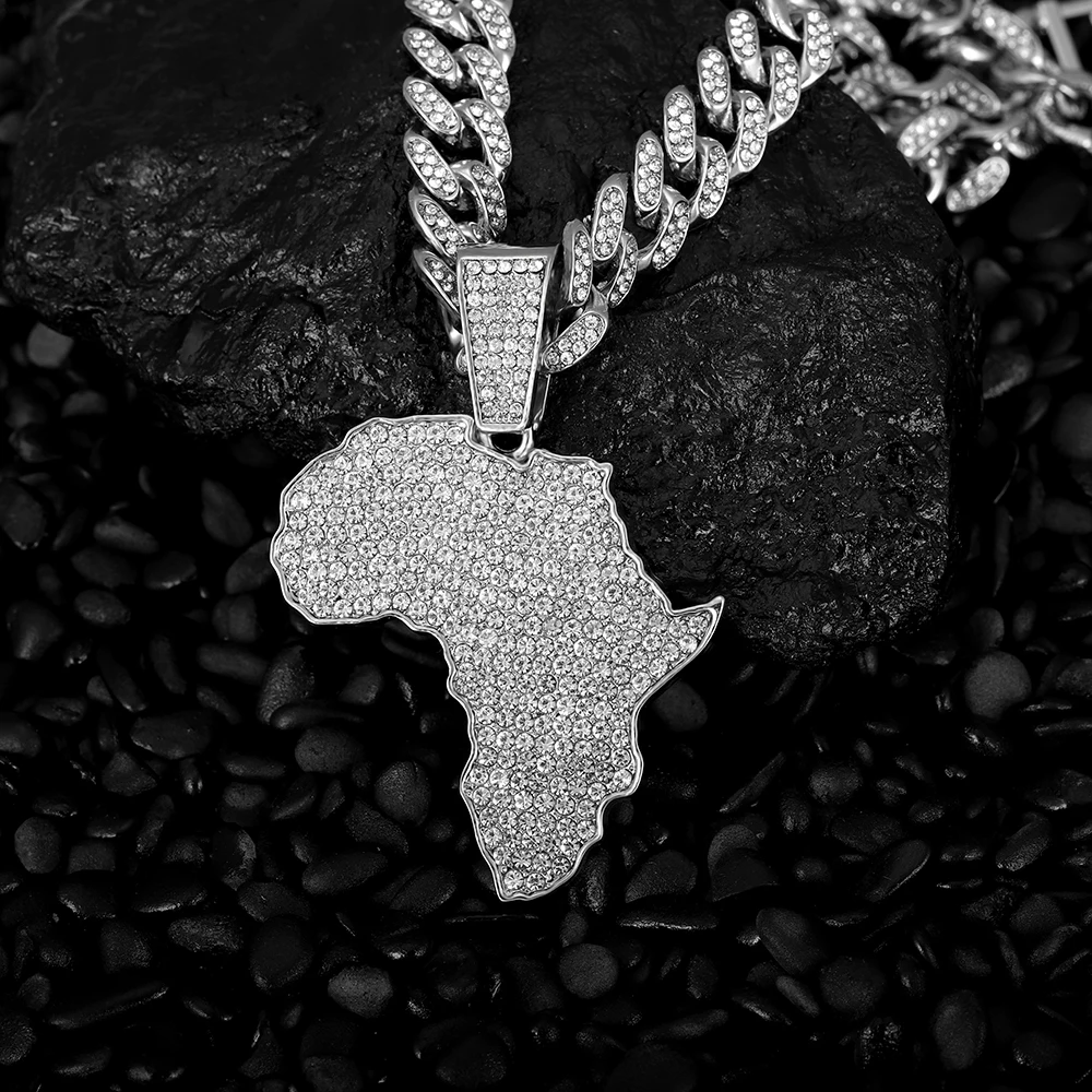 

Silver Color/Gold Color Africa Map Pendant Chain Necklaces African Maps Jewelry For Women Men Cuban Link Chain For Men Jewelry