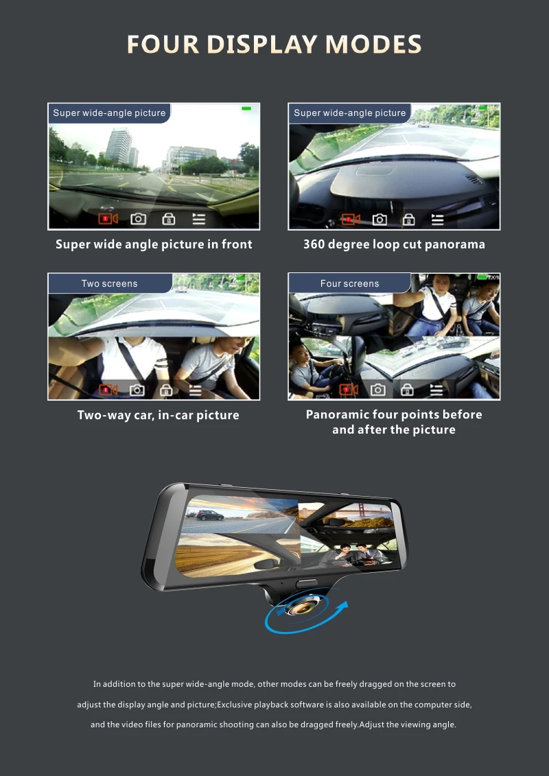 Maiyue star 1" 360 градусов панорамный 5 сторонний без мертвых углов HD Автомобильный видеорегистратор полный экран потоковая передача медиа сенсорный экран ЖК-дисплей приборная панель камера