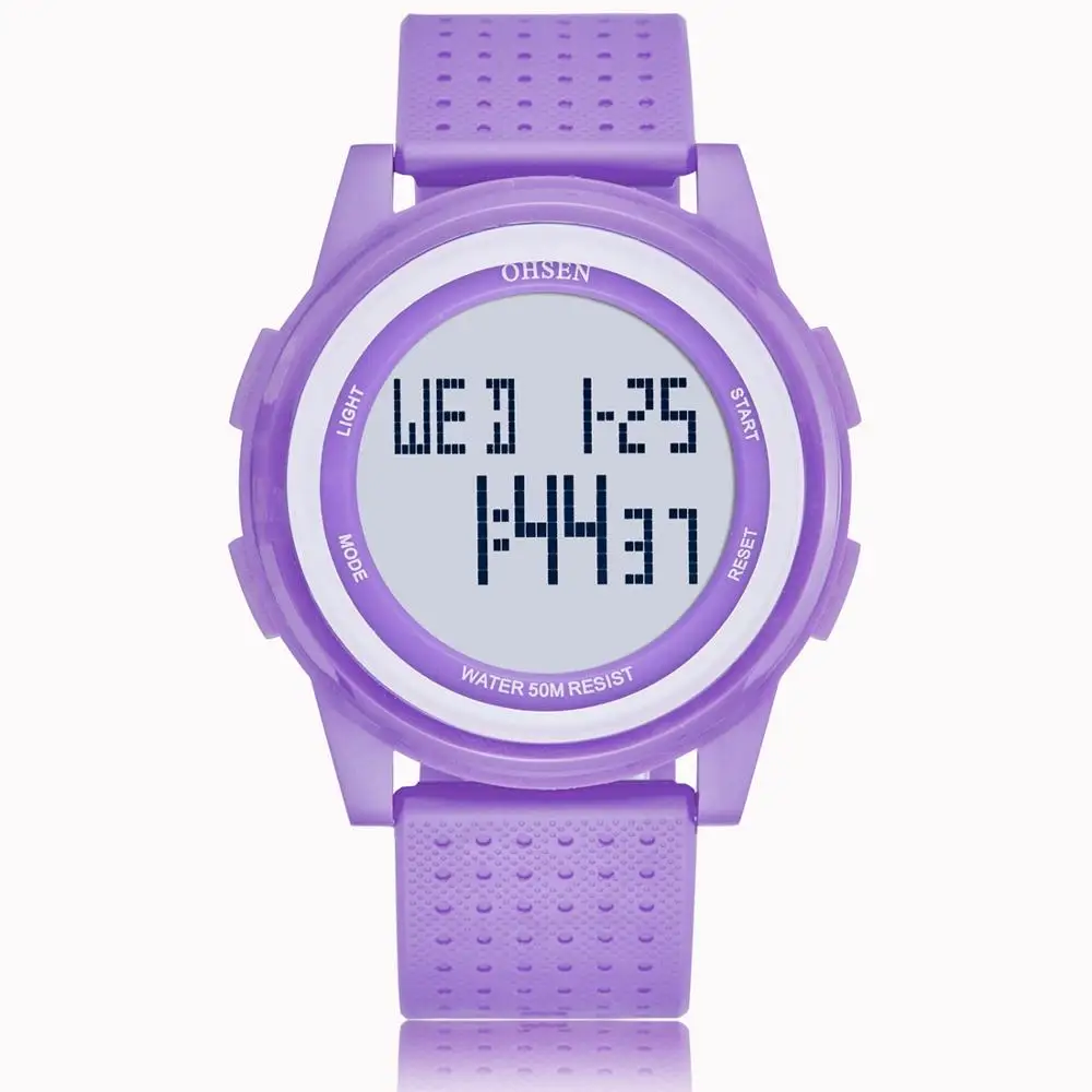 OHSEN Electronic Sport Lady Wrist Watch Purple Alarm Stopwatch 2 Time Zone Women Watches Ultra Thin Waterproof Female Clocks