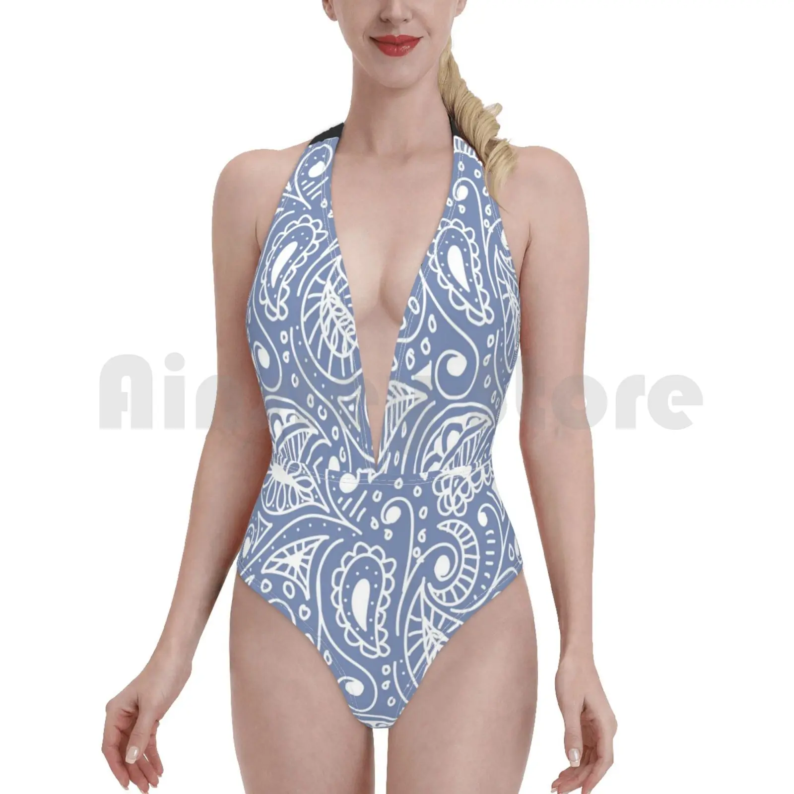 Пейсли каракулей купальник бикини Мягкий Высокая Талия каляки каракули дизайн