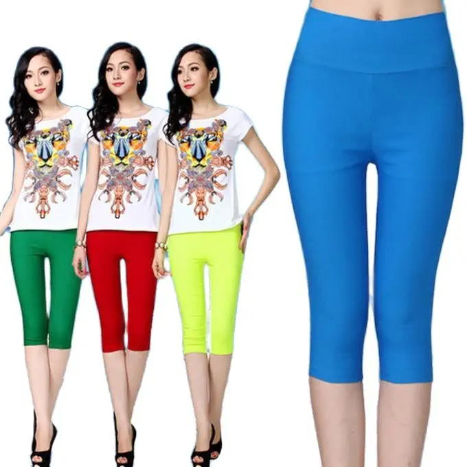 

Woman Spring Plus Size Mid Elastic Waist Pants Female Summer Oversized Slim Thin Pencil Trousers Lady Stretch Calf-length Capris