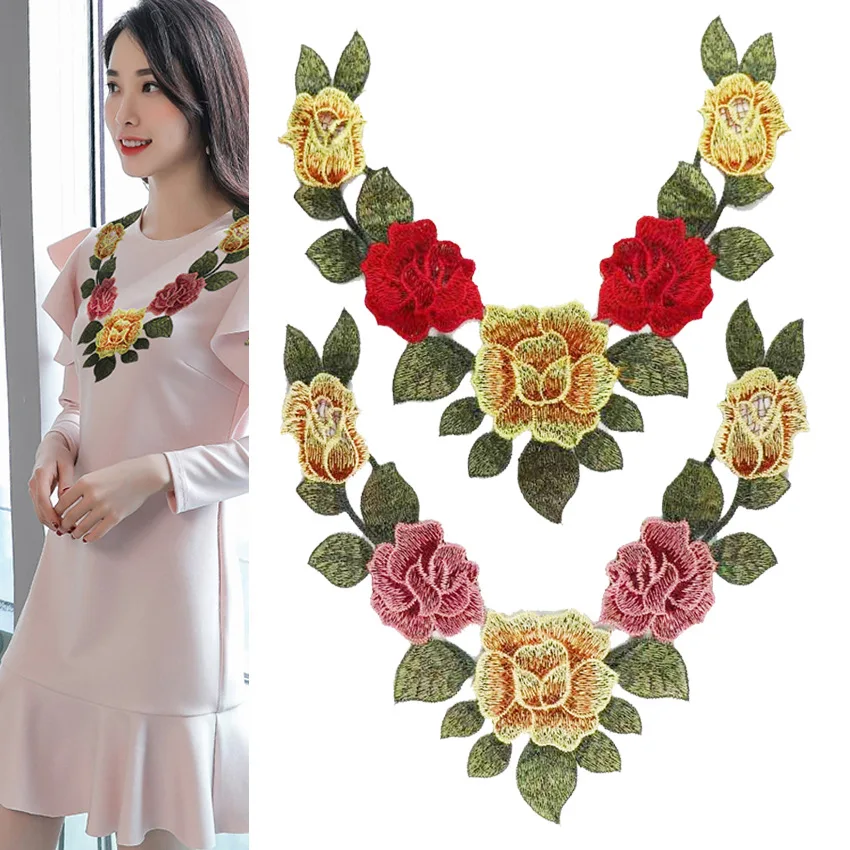 3D Цветочный Цветок Кружева вышитые Venise шеи воротник отделка Одежда Аксессуары