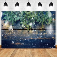 laeacco dark blue vintage wooden board christmas tree branches snowflake birthday backdrop photographic photo background