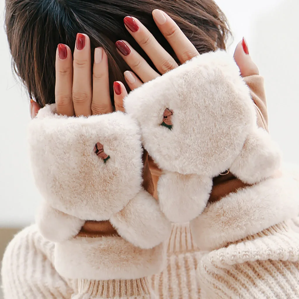 2019 женские перчатки для девочек милые пушистые плюшевые с медвежонком и когтями