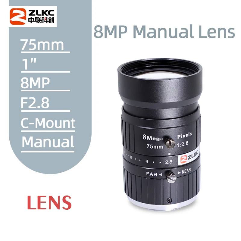 

C-Mount lens 75mm Low Distortion CCTV Lens 8MP HD lens F2.8 8Megapixel Machine Vision Manual Iris FA Lens for Industrial Camera
