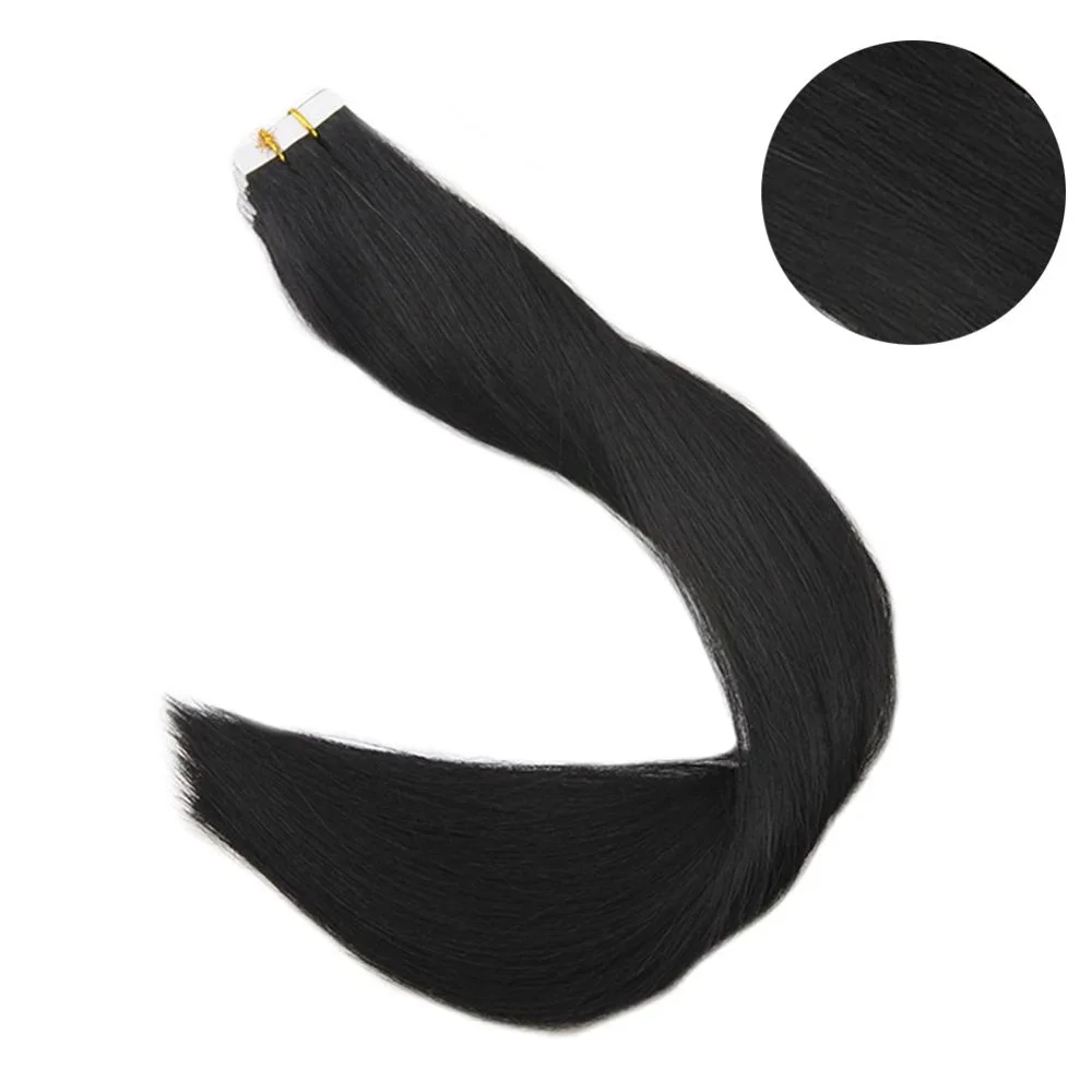 1 Jet Black Полный блеск, сплошной цвет, лента для наращивания, человеческие волосы, 100 г, 40 шт., лента для волос, кожа, уток, машина для наращивания, Remy - Цвет: 1 Jet Black