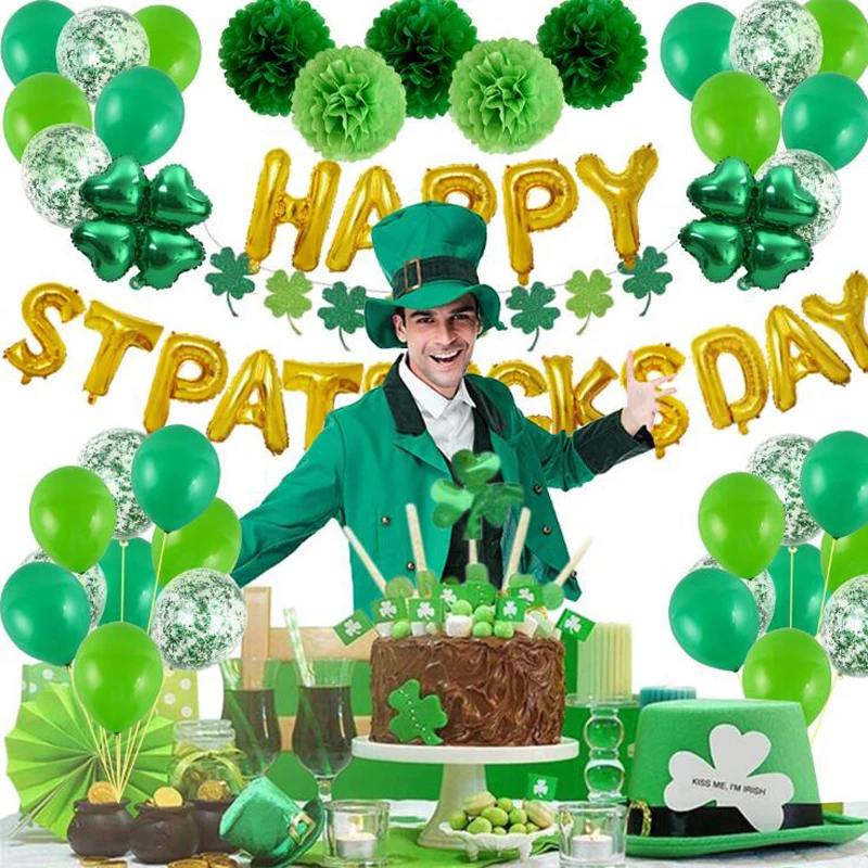 

St. Patricks Day Balloon Lucky Four Leaf Clover Shamrock Foil Party Ballon for Celebrating Irish Saint Paddy's Day Theme Wedding