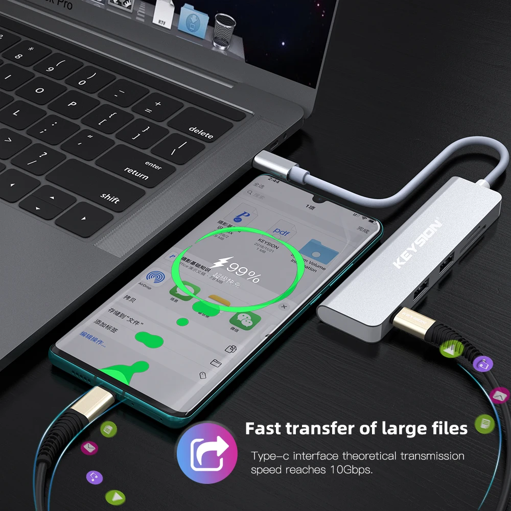 

KEYSION USB C HUB Type-C to Multi USB 3.0 Type C PD Adapter Dock for MacBook Pro iPad Pro Laptop USB-C 3.1 Splitter Card Reader