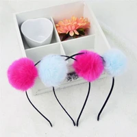 4colors imitated rabbit hair fur ball headband women girls candy color furry ears headband hair accessories wholesale price 2021