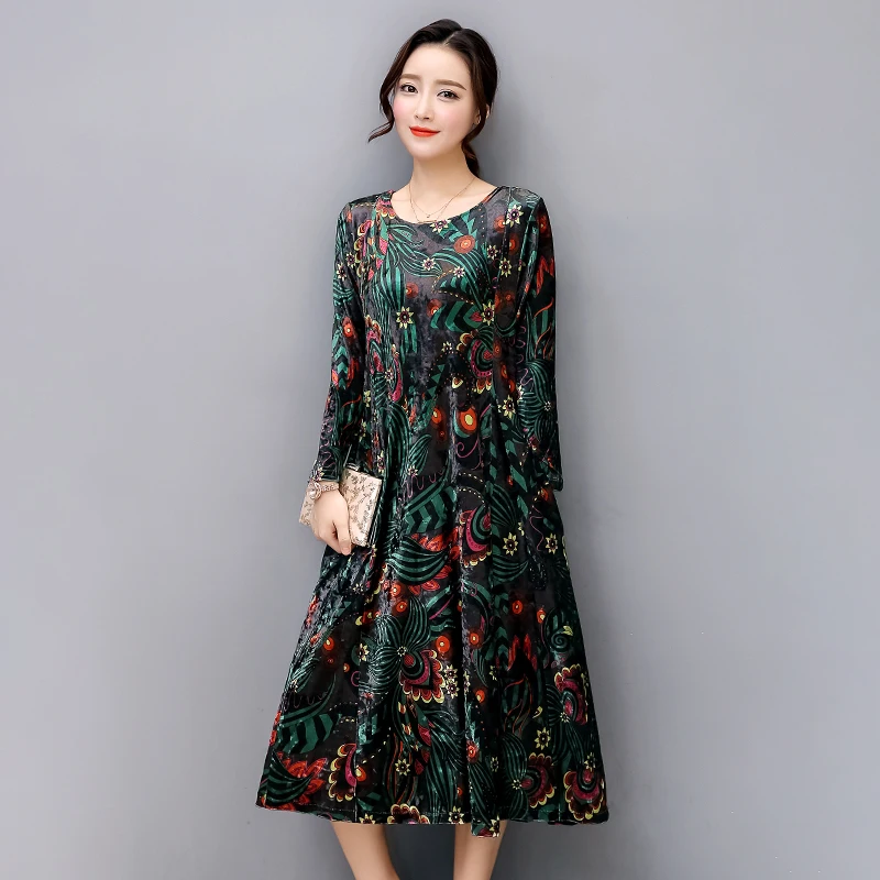 

CHUNLI S-XXL vrouwen jurk 2019 Autumn nieuwe Corduroy vrouwen jurk hoge kwaliteit Vintage print vestidos