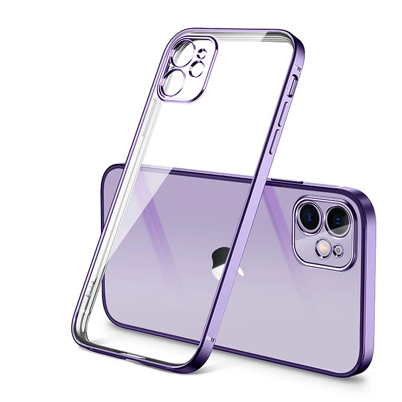 

Luxury Plating Square Frame Matte Soft Silicone Case For iPhone 11 12 Pro Max Mini XR X XS 6 7 8 Plus SE 2020 Transparent Cover