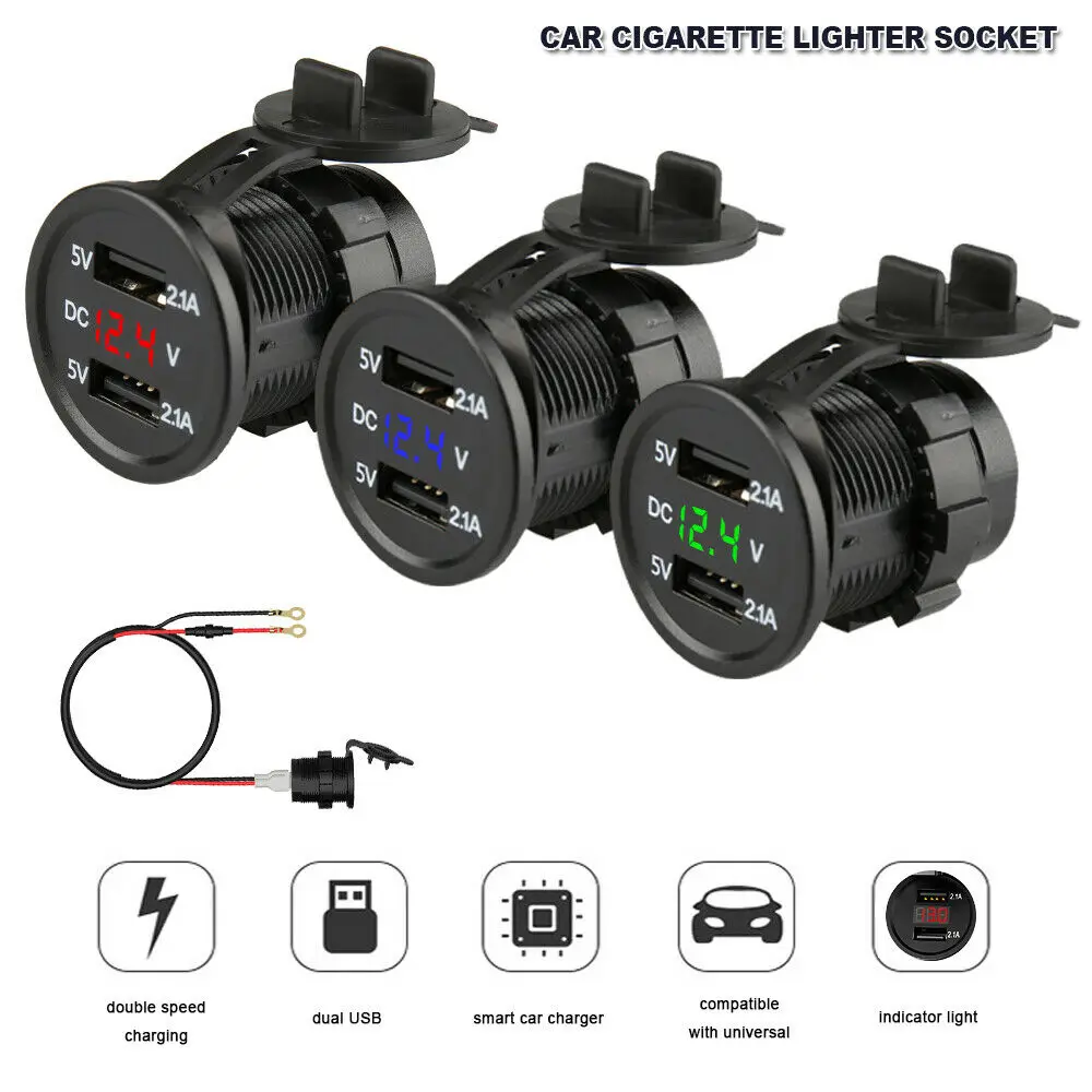 

12v автомобиль Зарядное устройство с двойным Usb Порты и разъёмы двойной Прикуриватель разъем для прикуривателя Мощность адаптер Зарядное ус...