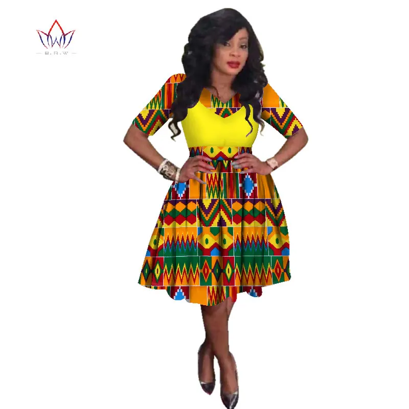 Women Midi Dress African Print Dresses for Three-Quter Sleeve Clothing Plus Size 6XL BRW WY2235 | Тематическая одежда и