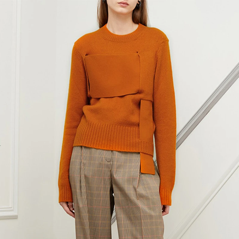 Женский Асимметричный вязаный пуловер Свитер оверсайз на осень 2019 | Женская