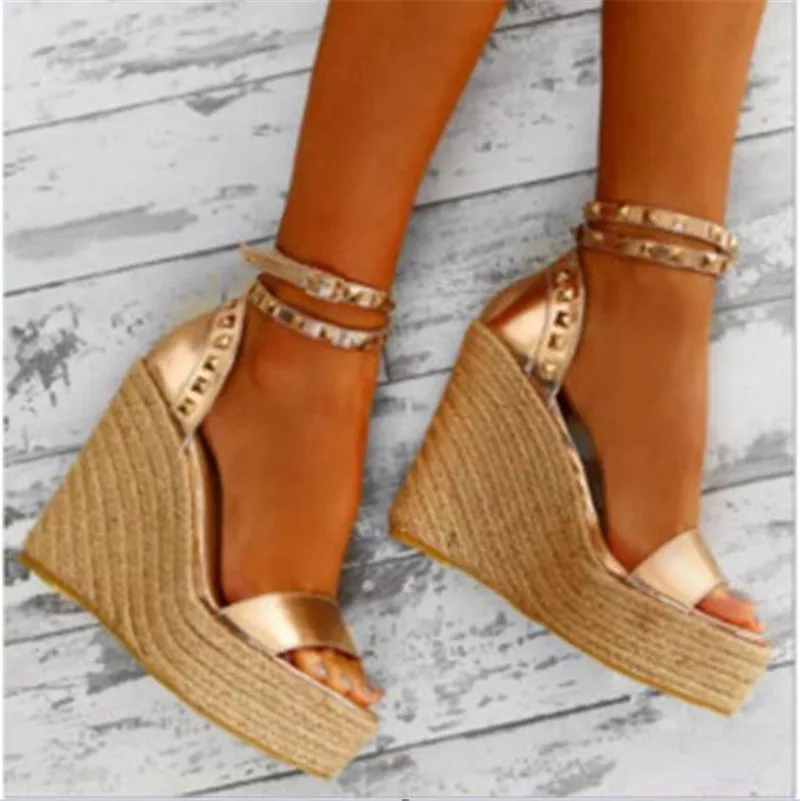 

Hot sale Wedges Shoes For Women High Heels Sandals Summer Shoes 2020 Flop Chaussures Femme Platform Sandals Plus Size 35-43 Gold