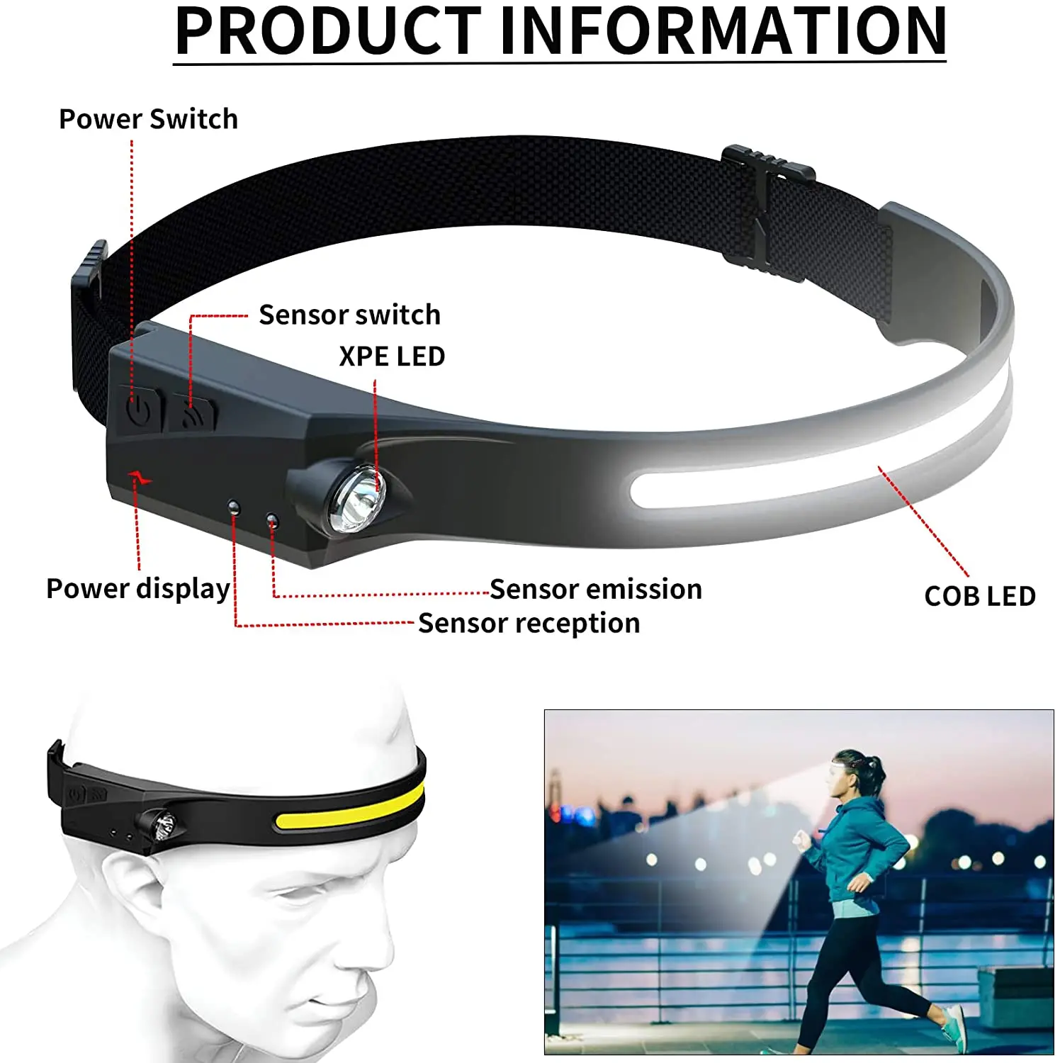 Светодиодный налобный фонарь высокой мощности для охоты с зарядкой от USB 18650