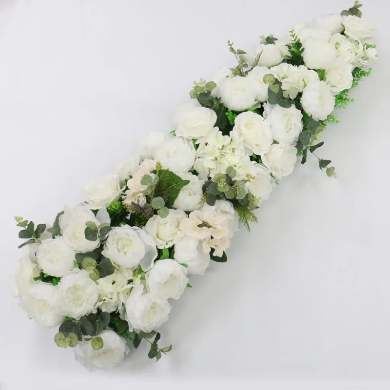 white 100cm Подгонянный DIY свадебный фон Декор Искусственный цветок настенный стол бегун цветочный реквизит для фотографий отель Шелковый ряд цветов Арка красный - Цвет: white 100cm