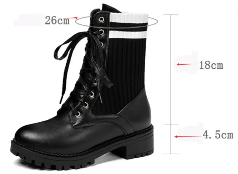 

New Martin Boots Female Round Head Square Heel Knitted Boots Striped Fashion Elastic Ankle Boots Sexy High Heels Boots Women
