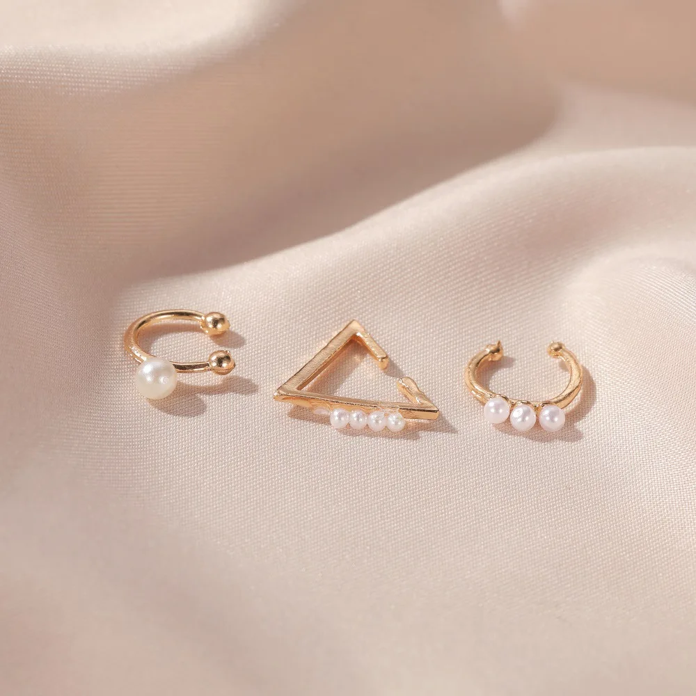 

Japanese and Korean Temperament Three-piece Ear Clip Sexy Girl Pearl Earrings Without Pierced Ears Ear Bone Clip
