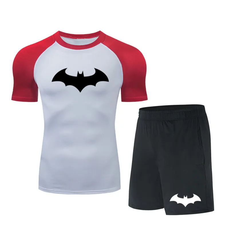 

Men's leisure sports compression running T-shirt + shorts fitness gym top T-shirt fitness sports quick-drying men's football sum