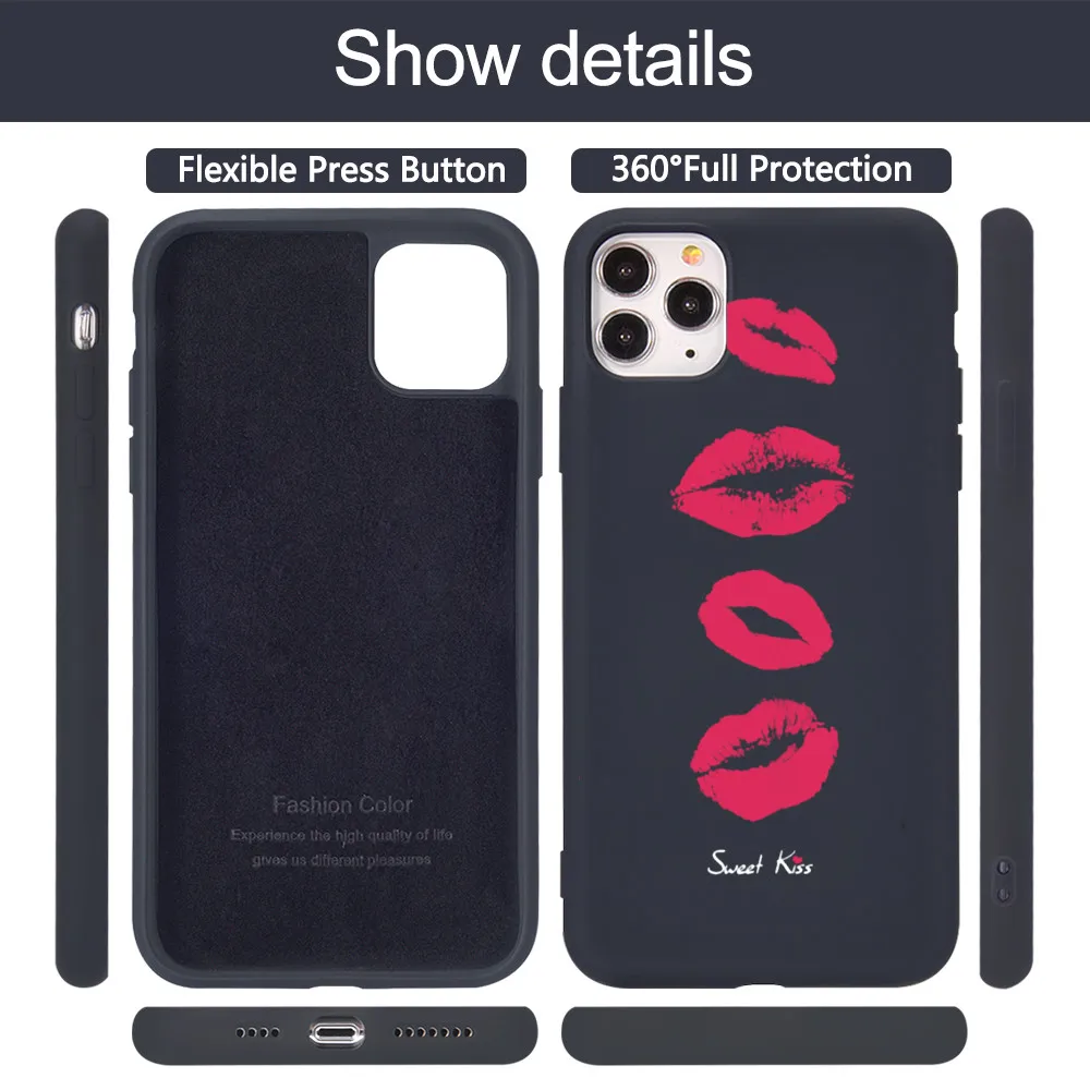 

Liquid Silicone Case for iPhone 11 For iPhone 11Pro For iPhone 8Plus Sexy Lips Soft TPU Covers Funda For Phone Coque Accessories