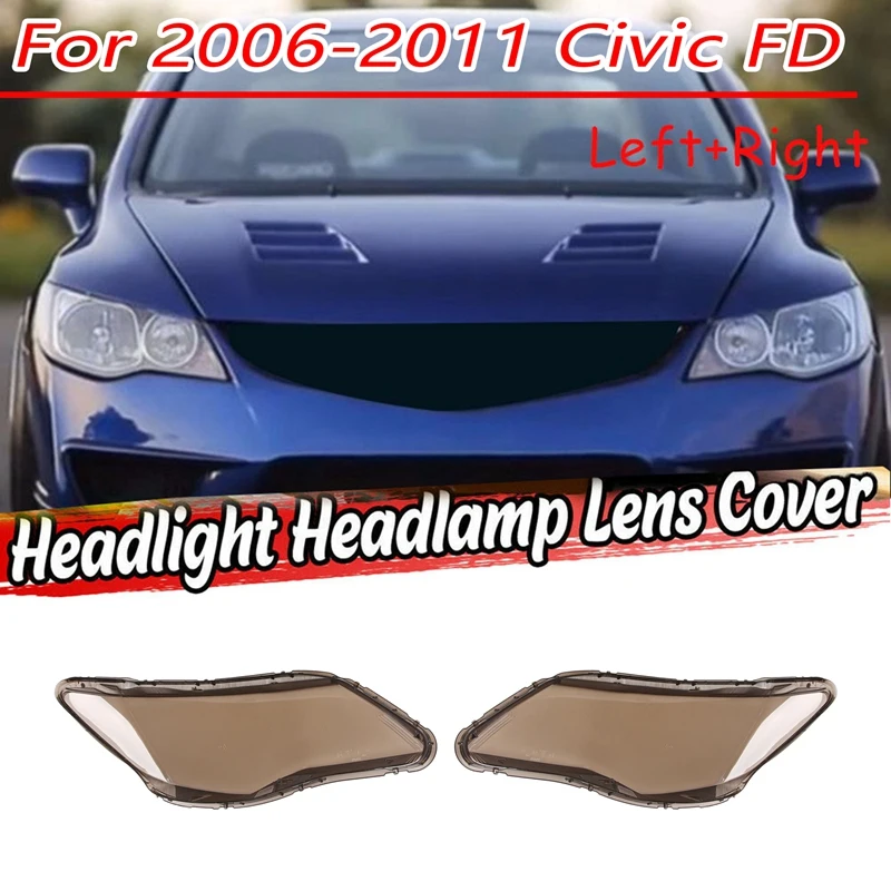 

Smoke 2Pcs Car Left and Right Side Headlight Lens Lamp Shade Shell Cover for 2006 2007 2008 2009 10 2011 Honda Civic FD