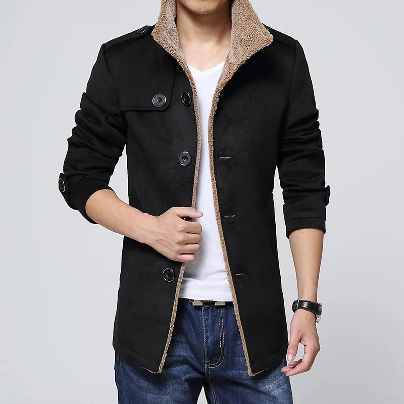 

Men Long Wool no cap pocket Coat warmth windproof Jackets And Coats Slim Fit Windbreaker High Quality Trench Coat Men Plus Size
