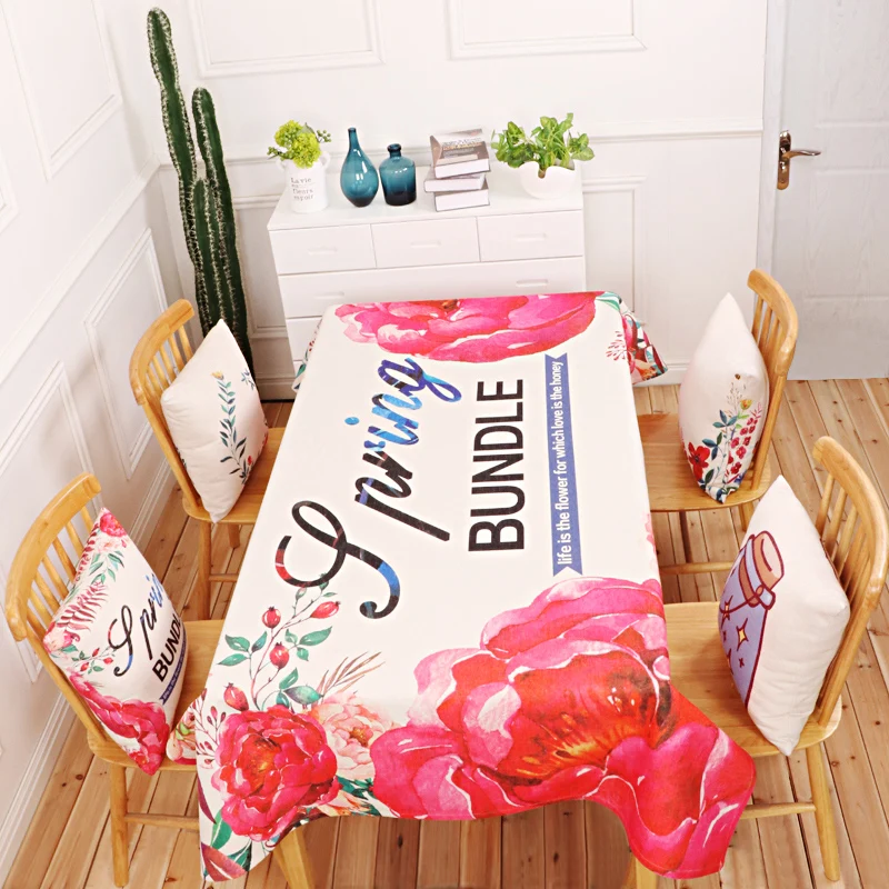 

Christmas table cloth linen decorative tablecloth plant printing waterproof oil-proof table cover rectangular tablecloth Party