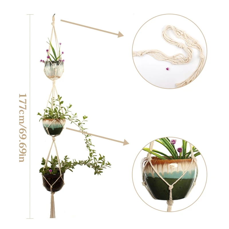 

Hanging Planters For Garden Home Decoration,Handmade Indoor Outdoor Hanging Planter Holder Basket Flower Pot Holder Cotton Rope