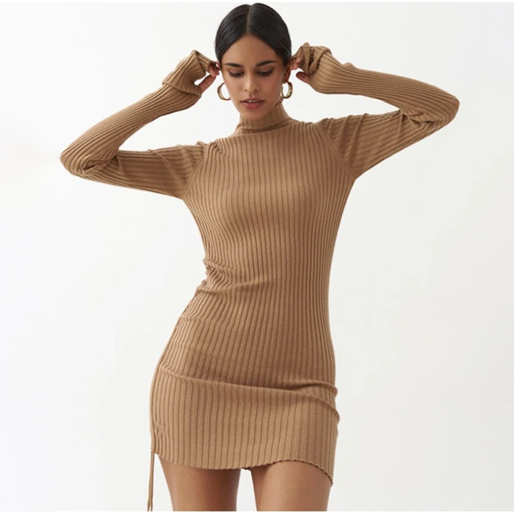

Knitted Sweater Turtleneck Dress Women Autumn Winter Elegant Party Bodycon Bandage Casual Slim Bottoming Long Sleeve Dresses