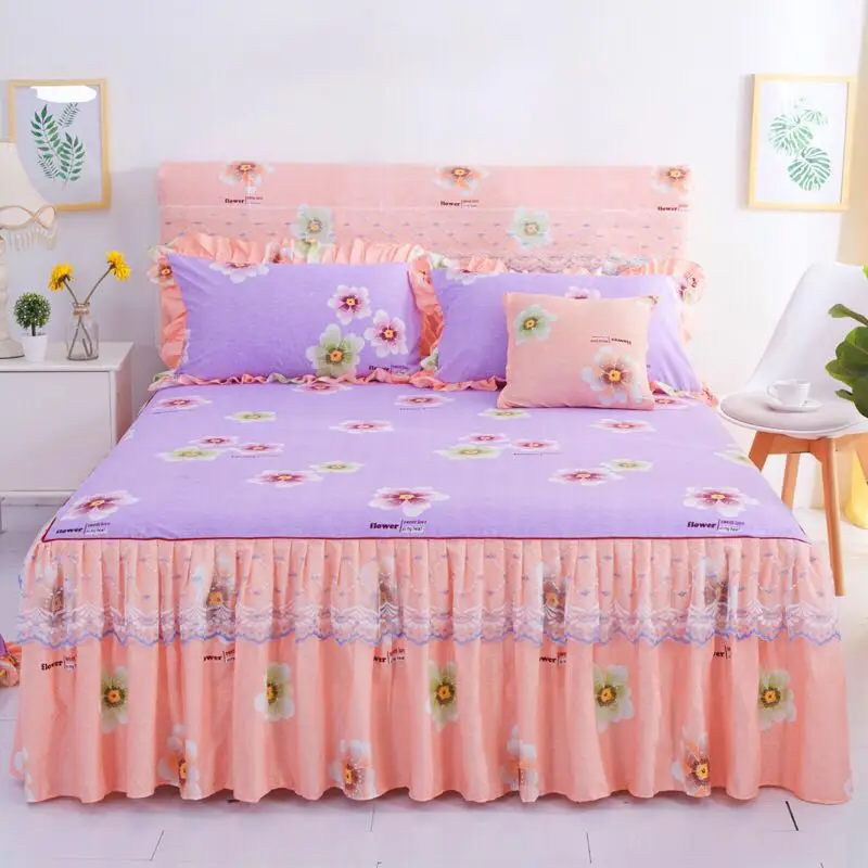 Fashion Simple Lace Bedspread Soft Sanding Bed Skirt Queen Twin King Size Fitted Sheet Double Layer Ruffle | Дом и сад