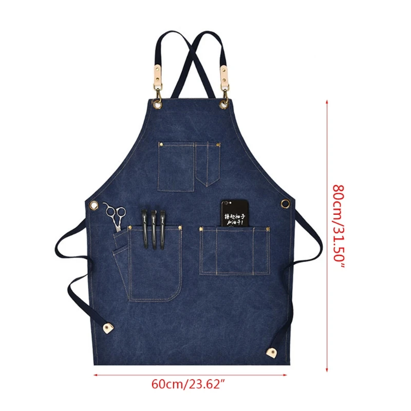 

Chef Apron Cotton Canvas Cross Back Adjustable Apron with Pockets for Women and