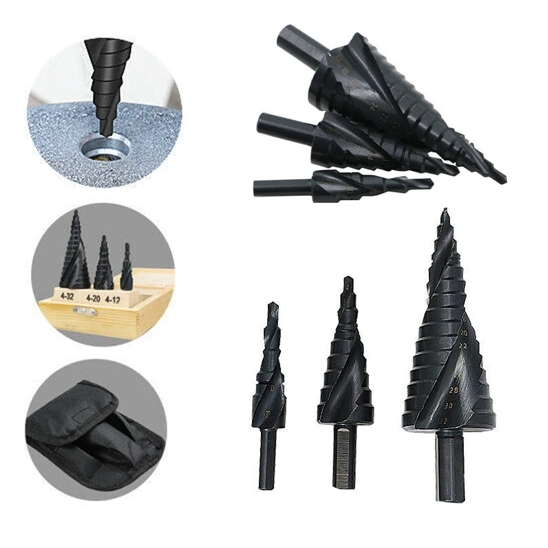 

3pcs 4-12 4-20 4-32 HSS Titanium Coated Step Drill Bit Drilling Power Tools Metal High Speed Steel Wood Hole Cutter Cone Drill