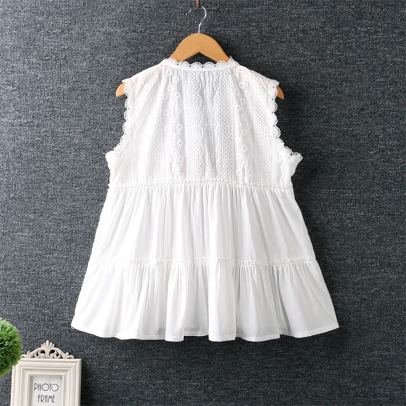 

2020 new summer national style embroidery sleeveless top loose cotton sleeveless tops for women