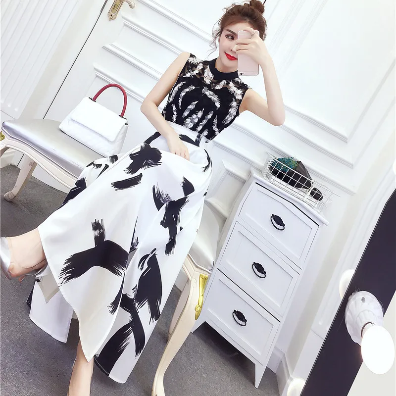 Женский комплект из двух предметов черный белый с перьями лето 2021 года новые