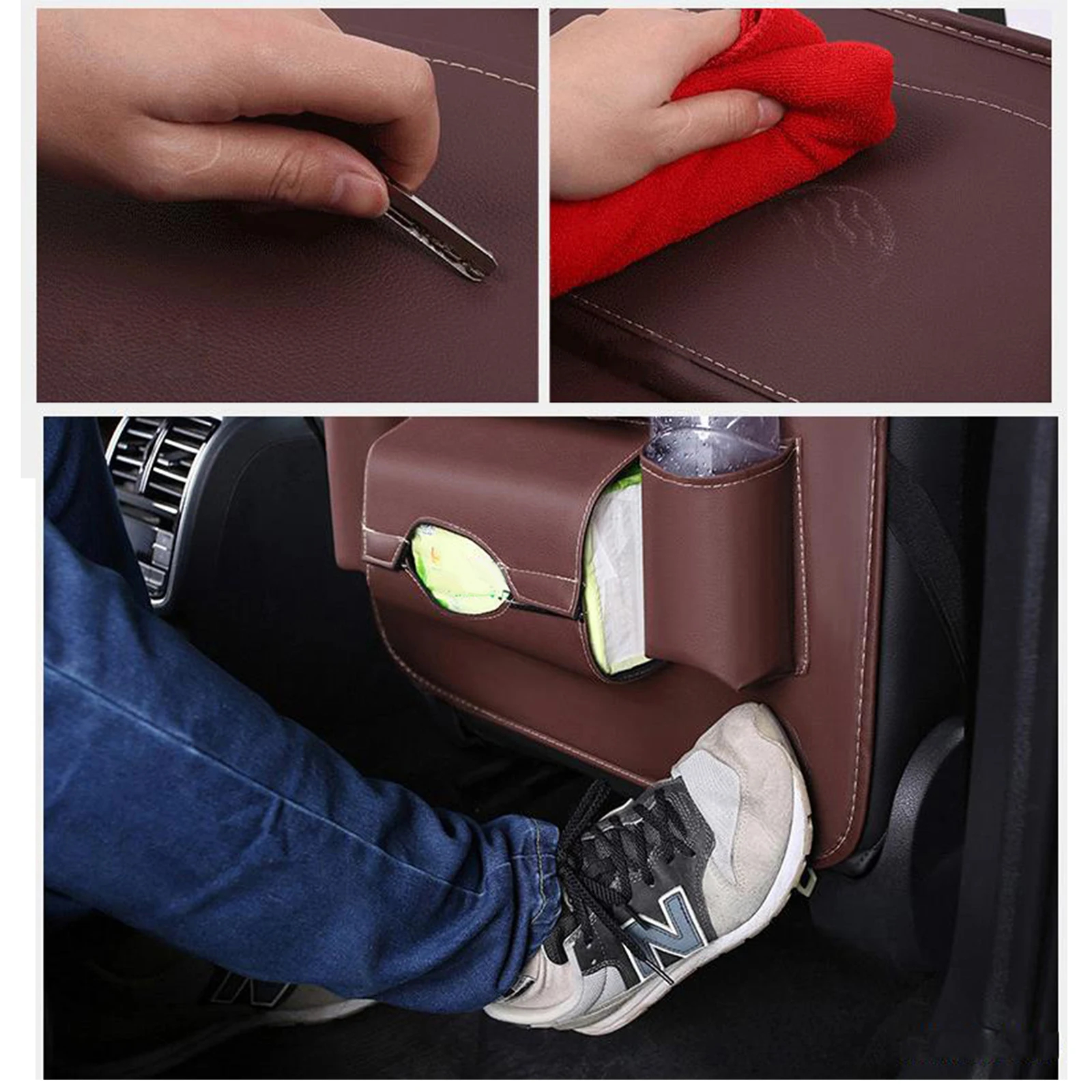 

Car Seat Back Storage Folding Rack High-strength PU Leather Interior Protector Accessoires Multi-functional Garbage Bag