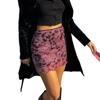 womens mesh bodycon mini skirt high waist tie dye print lettuce trim short pencil skirt