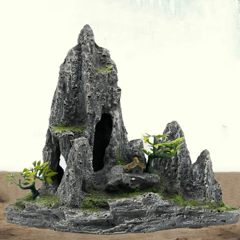 

2x Ornament Creative Resin Artificial Beautiful Ornament Hill Landscape Mountain Decor Rockery for Aquarium Fish Tank