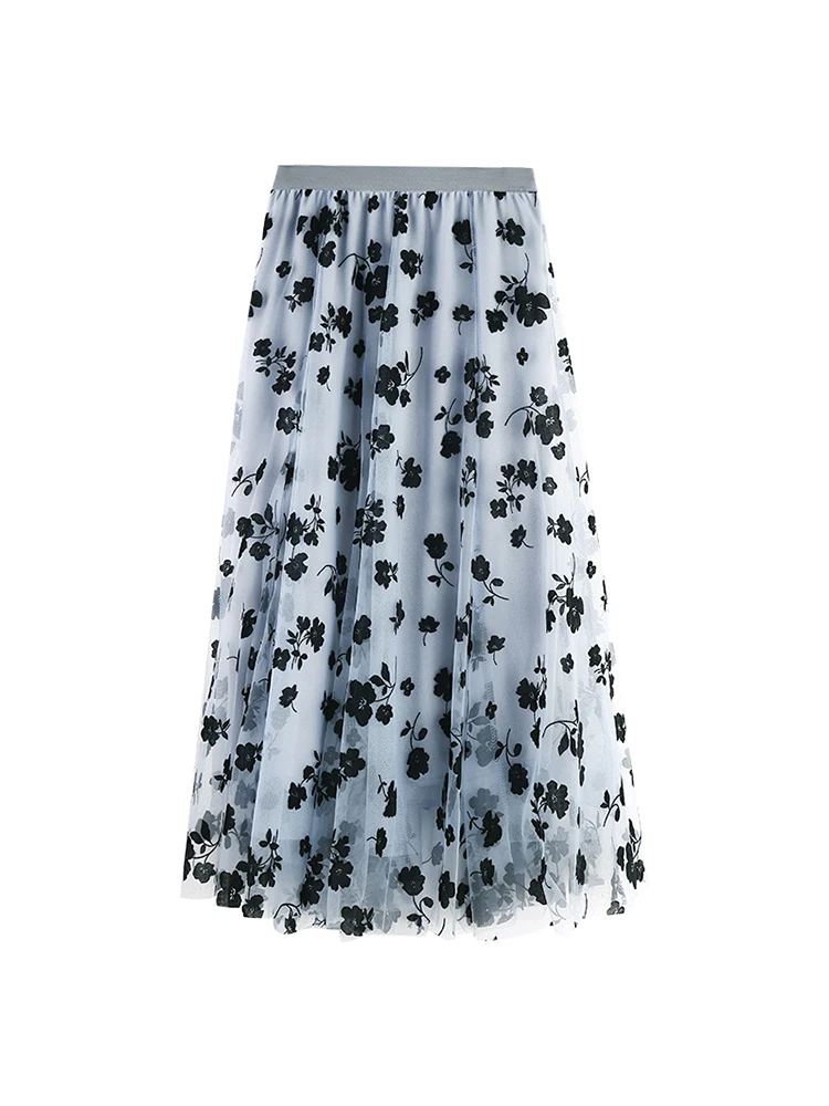 

2021 Spring flower gauze skirt high waist skirt women's long ball gown skirts