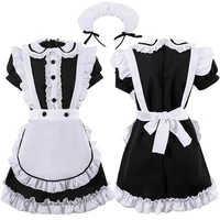 women ladies black white maid costumes short sleeve doll collar lace retro maid dress lolita french maid outfit cosplay costume