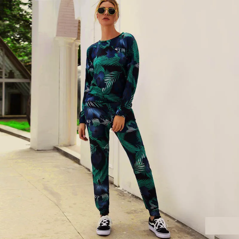 plant Knowing me New Spring Floral print Tracksuit set women Autumn Animals Plant Print long sleeve hoodies Sweatshirt 2Pcs sets - Цвет: plant