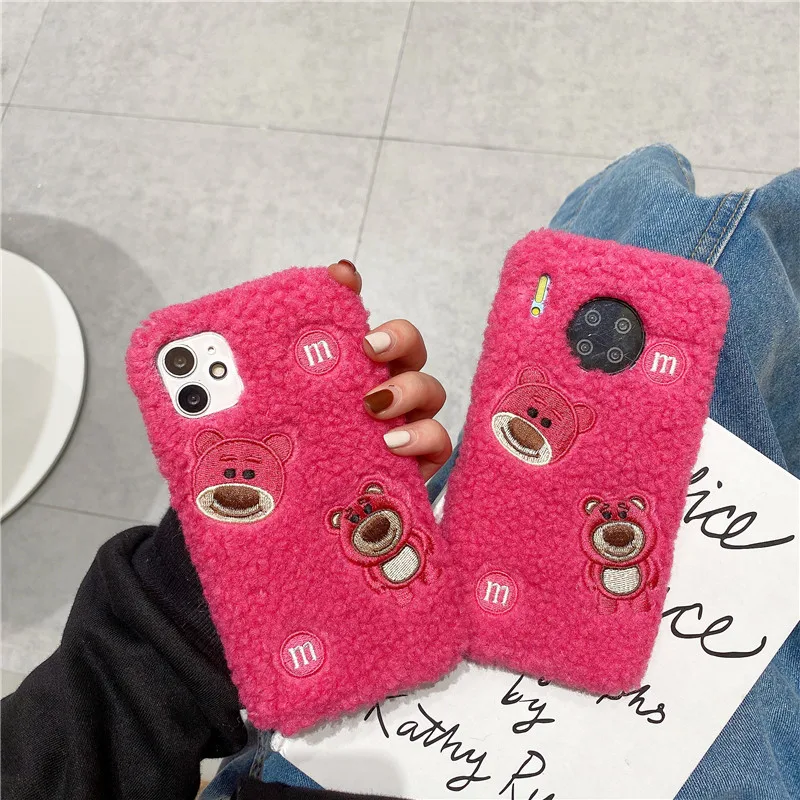 

For LG V20 V30 V40 V50 V60 K61 K51 G8X G8 G7 Thinq G9 Plus Stylo 6 G6 G5 Q6 Q7 Q60 Plush Fur Rose Red Bear Protection Phone Case