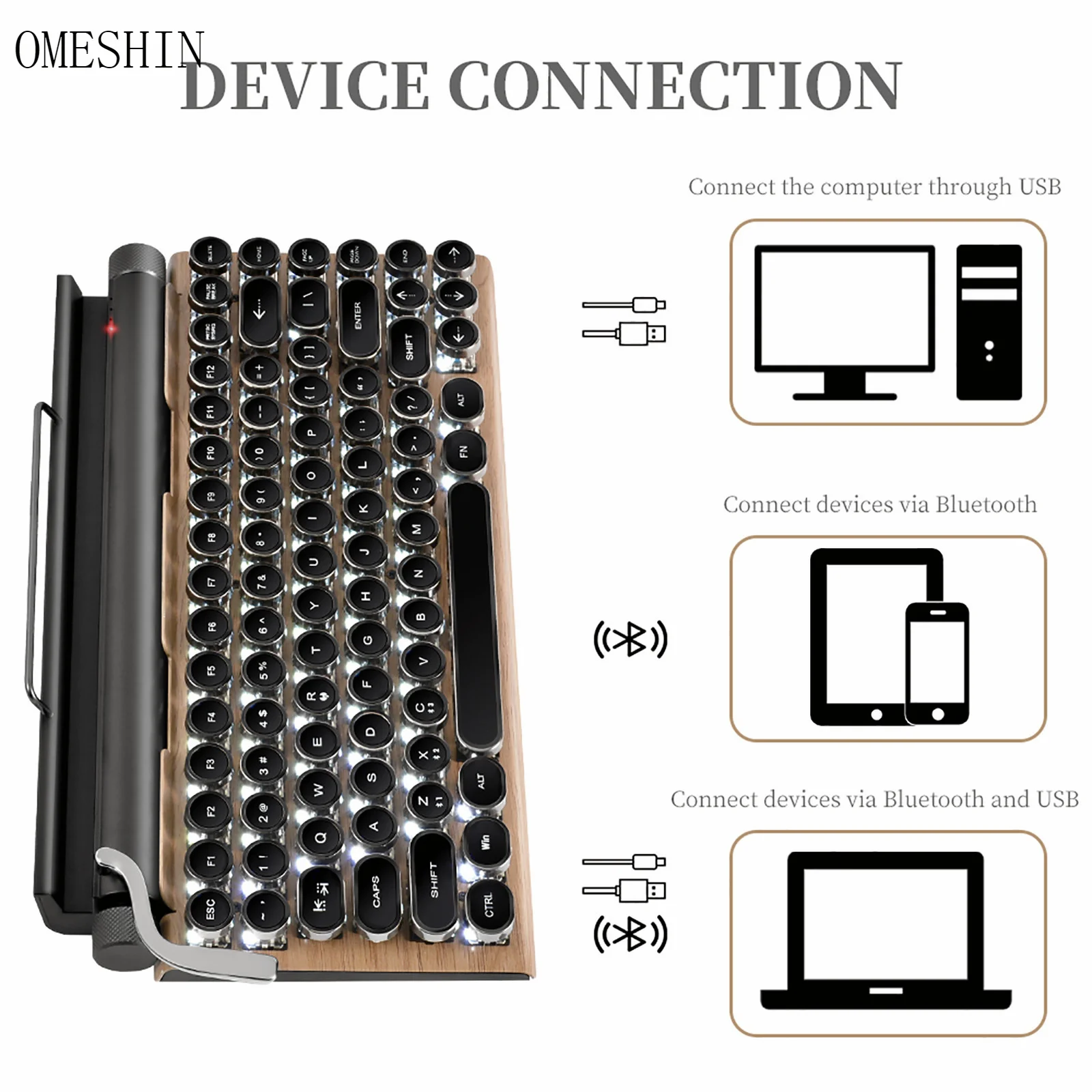 

Mechanical Keyboard Dot Retro Typewriter Keyboard Gaming Keyboard Wireless Bluetooth Mechanical Keyboard