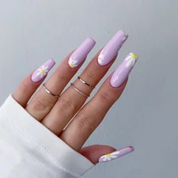 daisy detachable false nails sweet simple decals french fake nails with designs beauty ballerina nail tips art for women