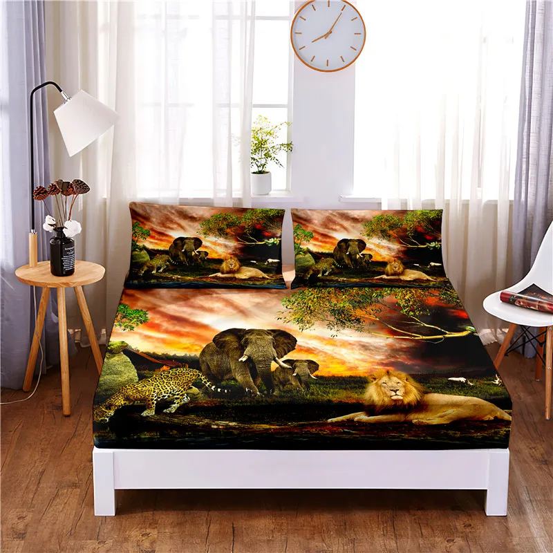 

Animals Digital Printed 3pc Polyester Fitted Sheet Mattress Cover Four Corners with Elastic Band Bed Sheet Pillowcases