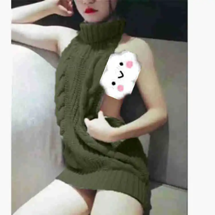 Backless Sexy Sweater Women's Virgin Killer Open Back Ual Sleeveless Lace-up Exposed Shoulder Passion Thin | Женская одежда